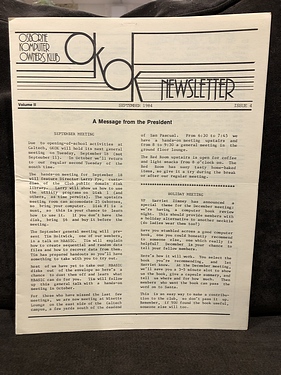 Osborne Komputer Owners Klub - September, 1984