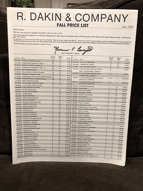 Toy Catalogs: 1979 Dakin Fall Price List