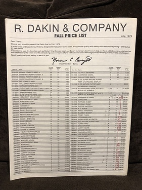 Toy Catalogs: 1979 Dakin Fall Price List - Marked Up