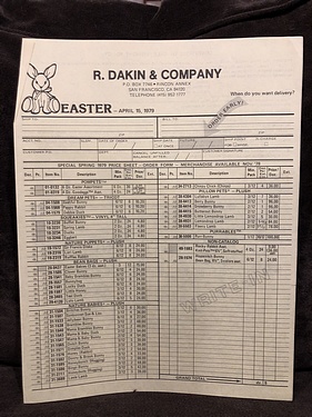 Toy Catalogs: 1979 Dakin Order Form, Easter