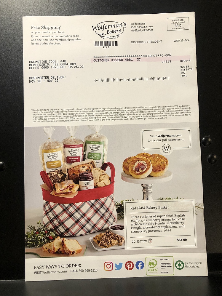 Wolferman's Bakery, Holiday 2023 Catalog Parry Game Preserve