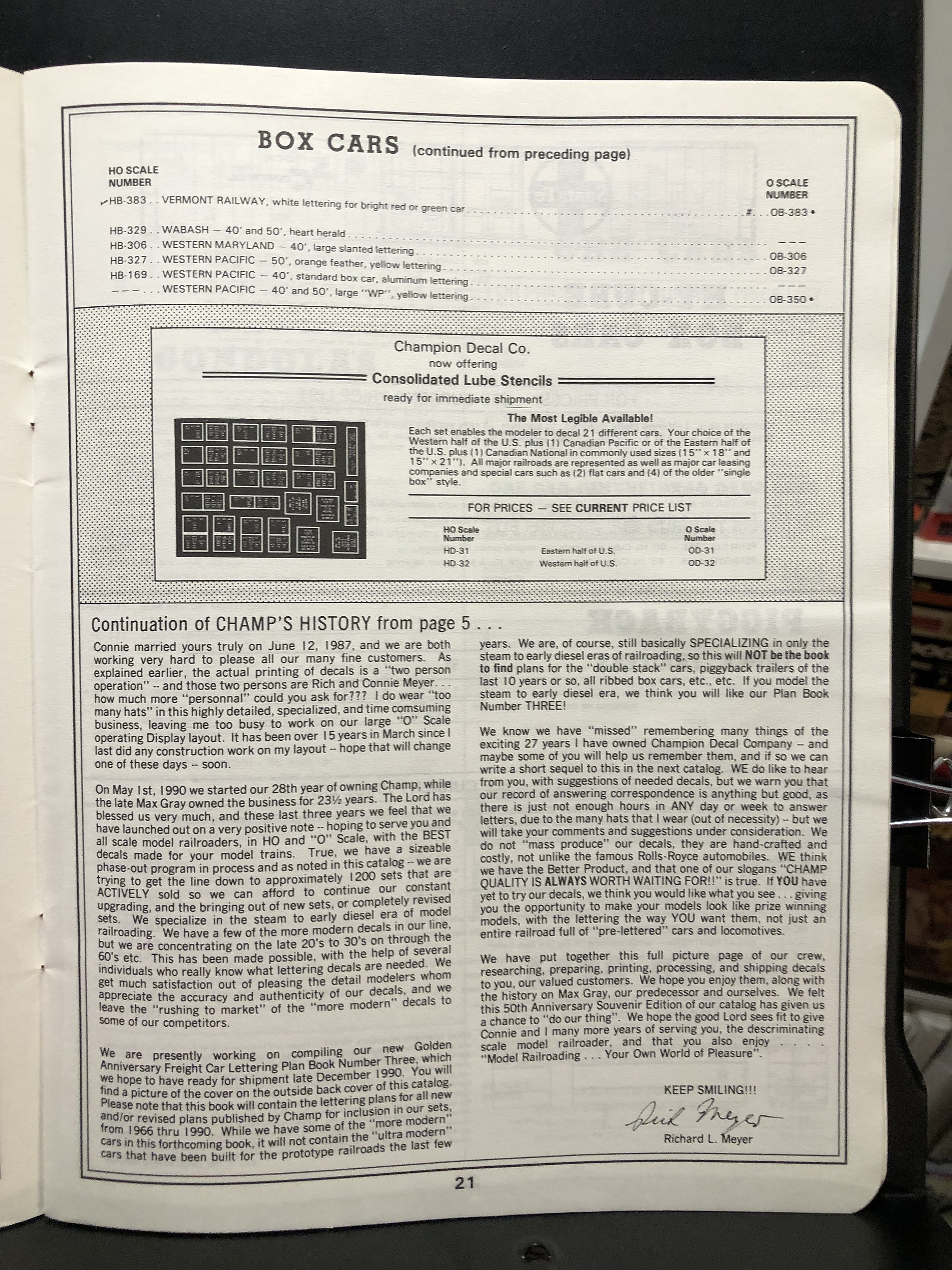 Champ Decals, 1990 Hobby Catalog, 50th Anniversary Parry Game Preserve