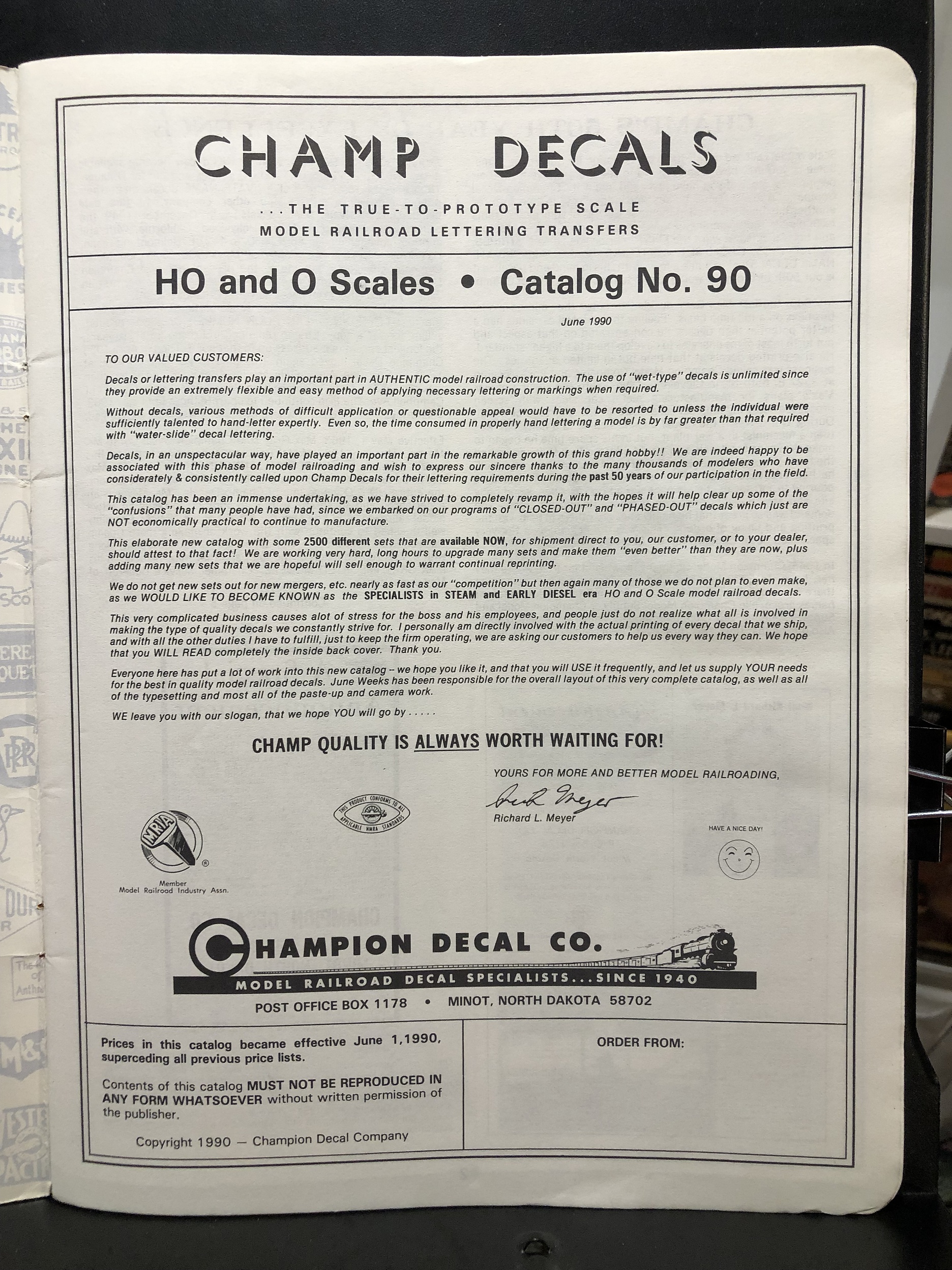 Champ Decals, 1990 Hobby Catalog, 50th Anniversary Parry Game Preserve