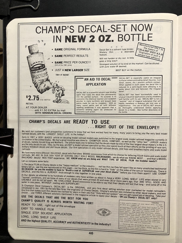 Champ Decals, 1990 Hobby Catalog, 50th Anniversary Parry Game Preserve