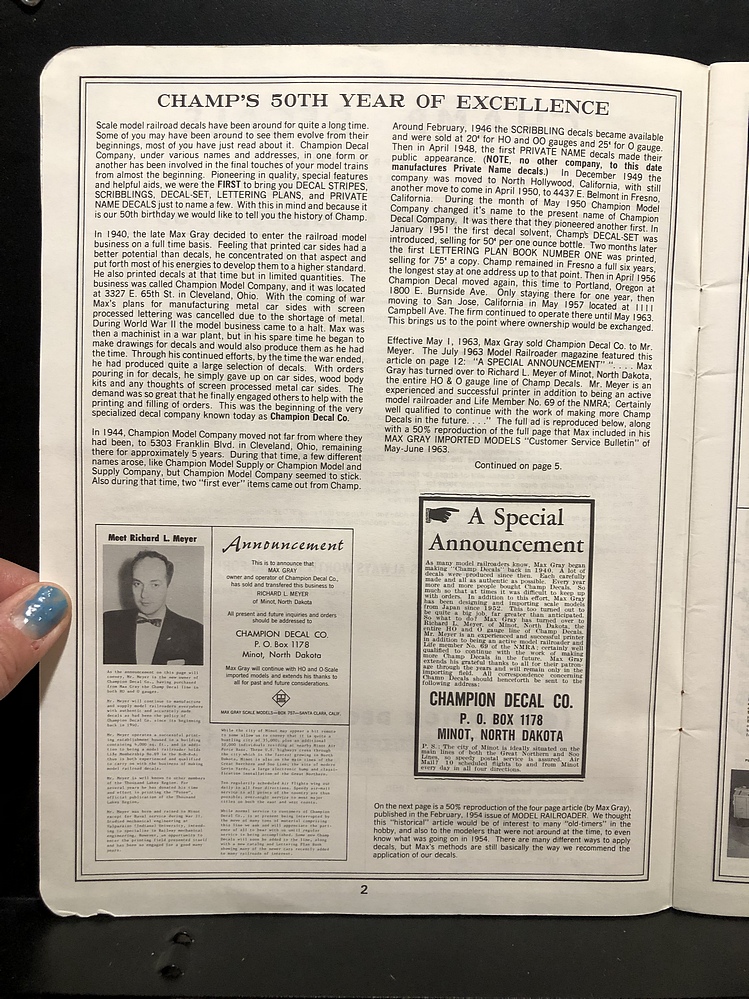 Champ Decals, 1990 Hobby Catalog, 50th Anniversary Parry Game Preserve