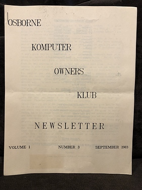 Osborne Komputer Owners Klub - September, 1983