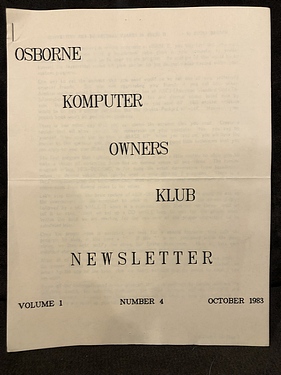 Osborne Komputer Owners Klub - October, 1983