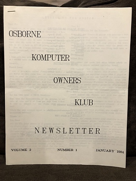 Osborne Komputer Owners Klub - January, 1984