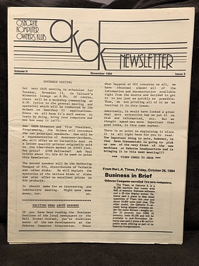 Osborne Komputer Owners Klub - November, 1984