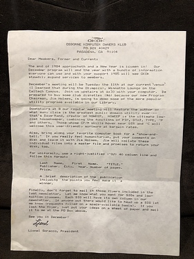 Osborne Komputer Owners Klub - December Letter, 1984
