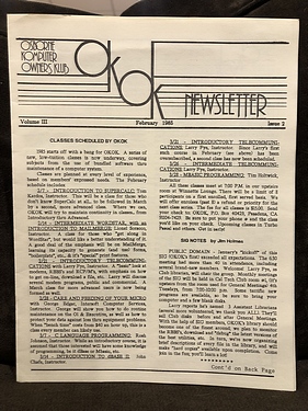 Osborne Komputer Owners Klub - February, 1985