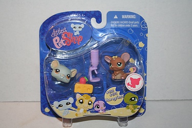 Littlest Pet Shop - #988 and #989 - Mice with Cheese and Water Bottle